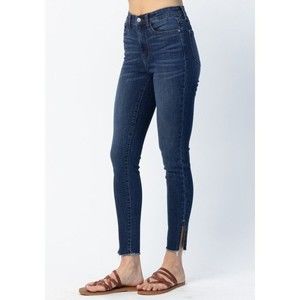 Judy Blue Jeans Size 13/31 Skinny Fit High Waisted Side Slit Dark Wash Stretchy